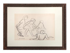 Vintage 'Four Figures' Charcoal drawing, signature stamped lower left