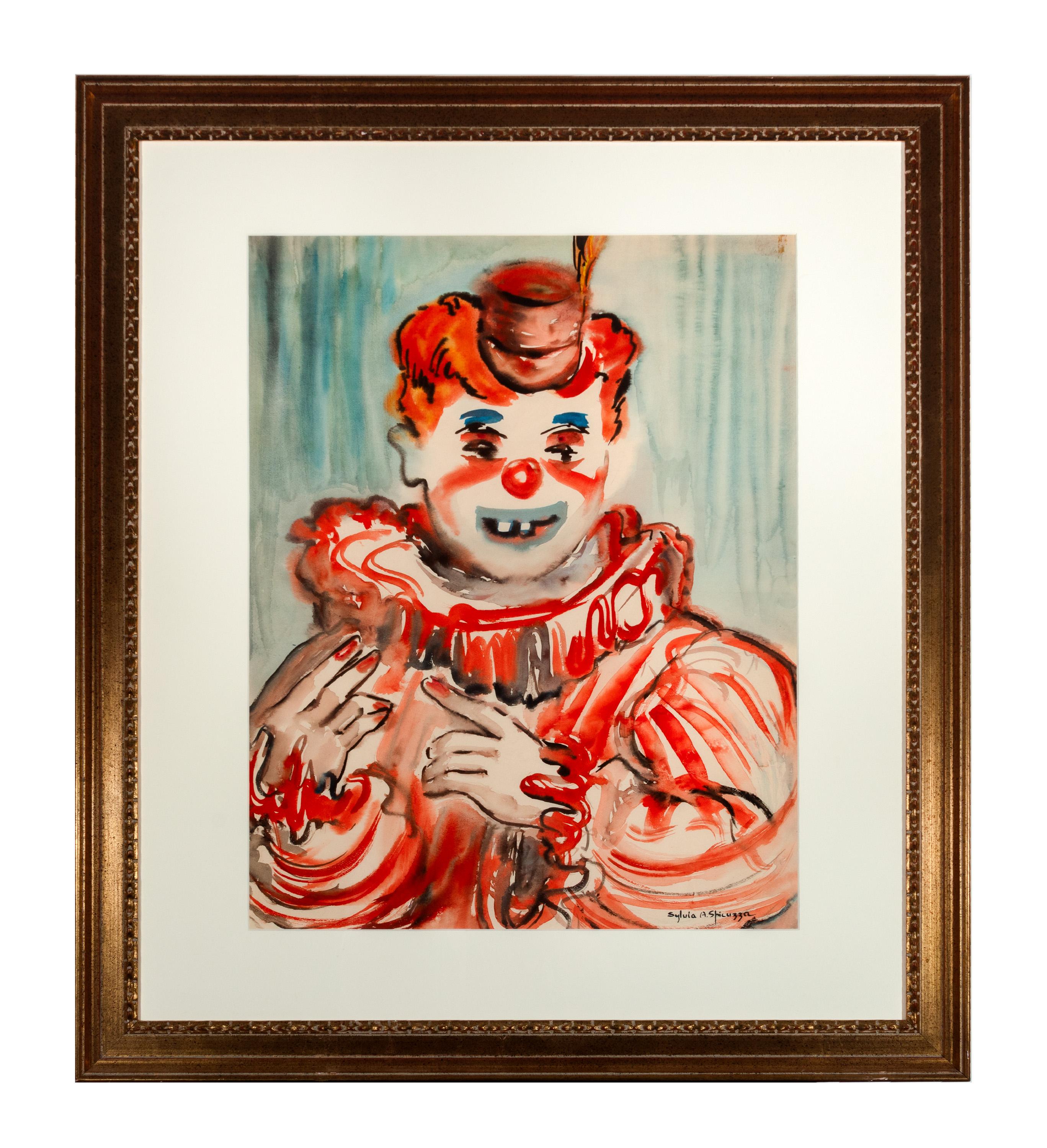Sylvia Spicuzza Portrait – „Clown Close Up“ Aquarell, rechts unten mit Tinte signiert