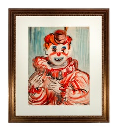 Vintage 'Clown Close Up' Watercolor, signed in ink lower right