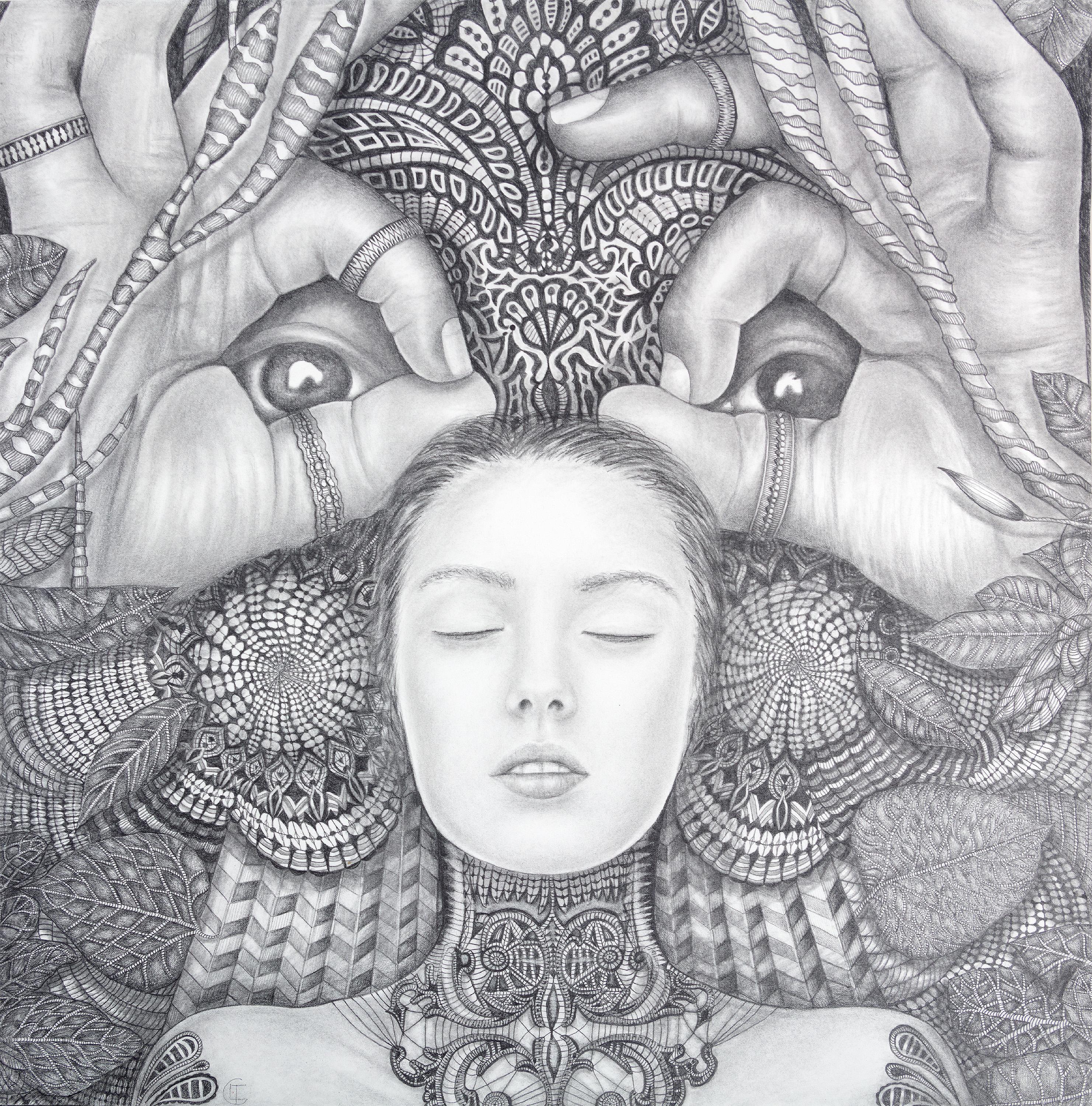 Femme Artistique Surréalisme Modernité Contemporary Dessin Graphite Mandala Signé