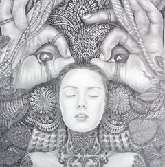 Female Artist Surrealism Modern Contemporary Drawing Graphite Mandala Signed