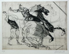 Pferde- und Reiter, attackierender Fußsoldat aus De La Bataille Vol. I