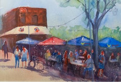 'Summertime at Cafe Hollander' Original Watercolor Signed by Artist