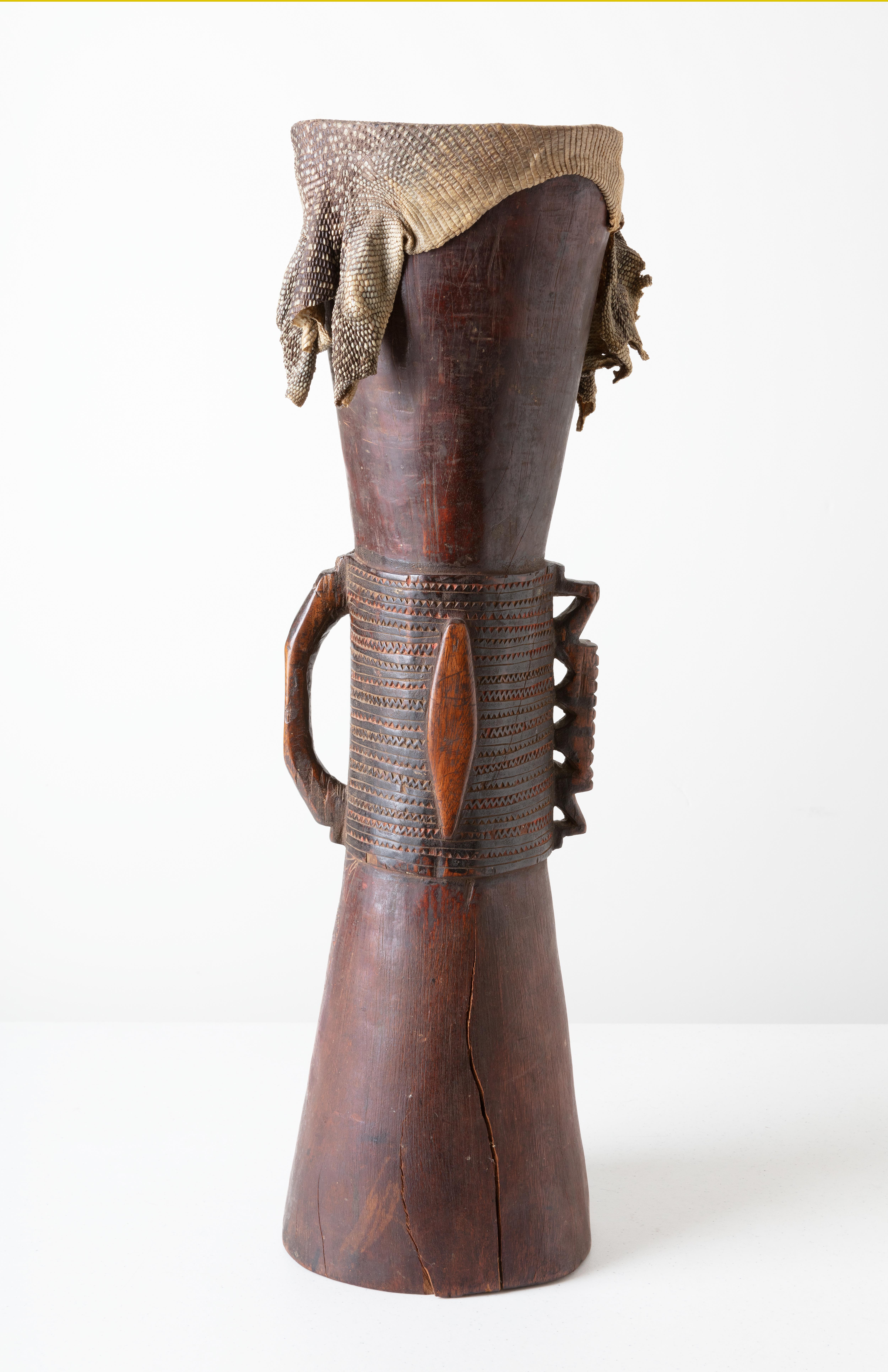 'Drum Ceremonial' Wood (Mahogany), Lizard skin - Art by Unknown