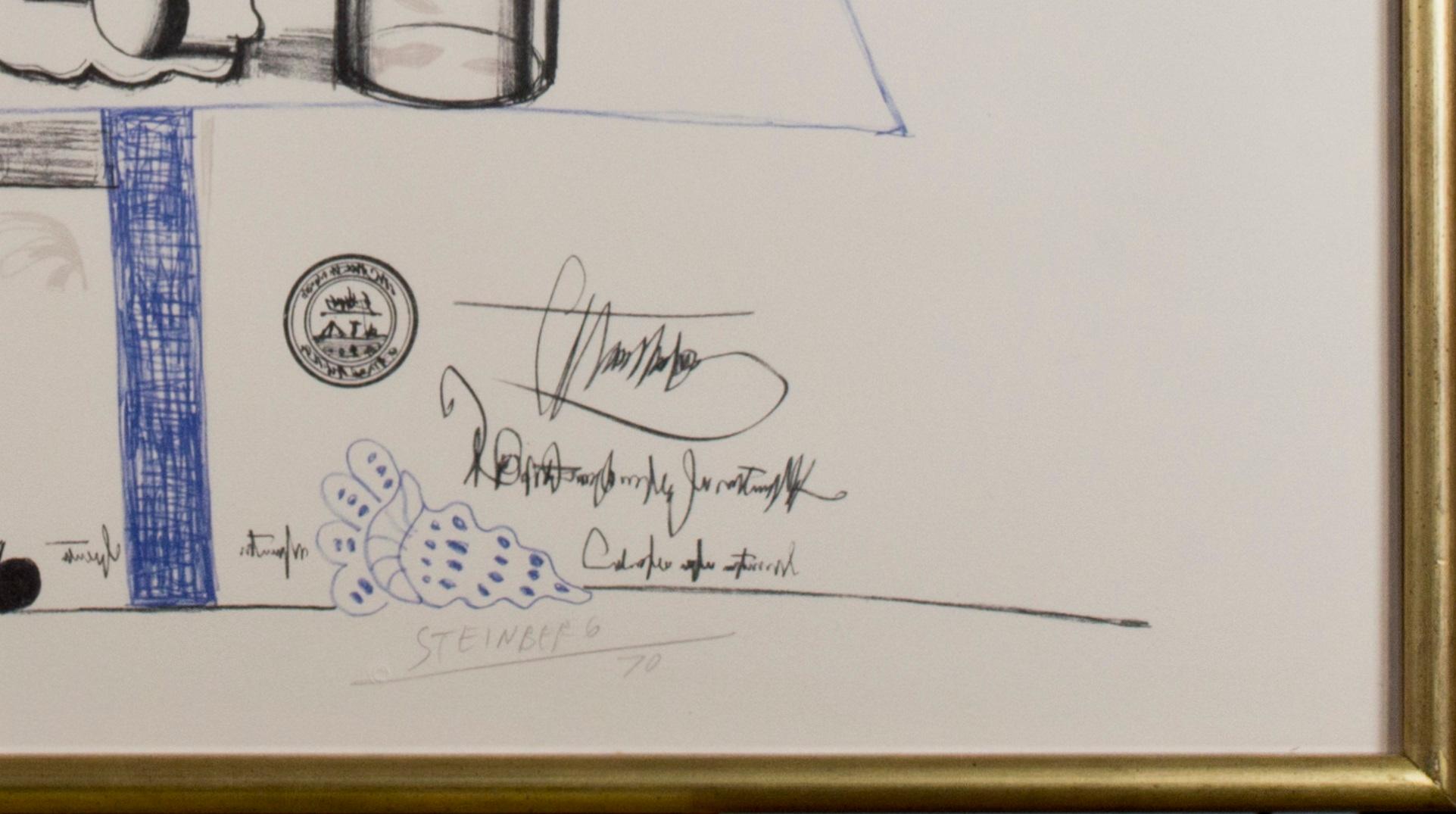 Postkartenplakat von Matisse, Ed: 80/100 - Sechs Zeichnungen Tische (Grau), Abstract Drawing, von Saul Steinberg