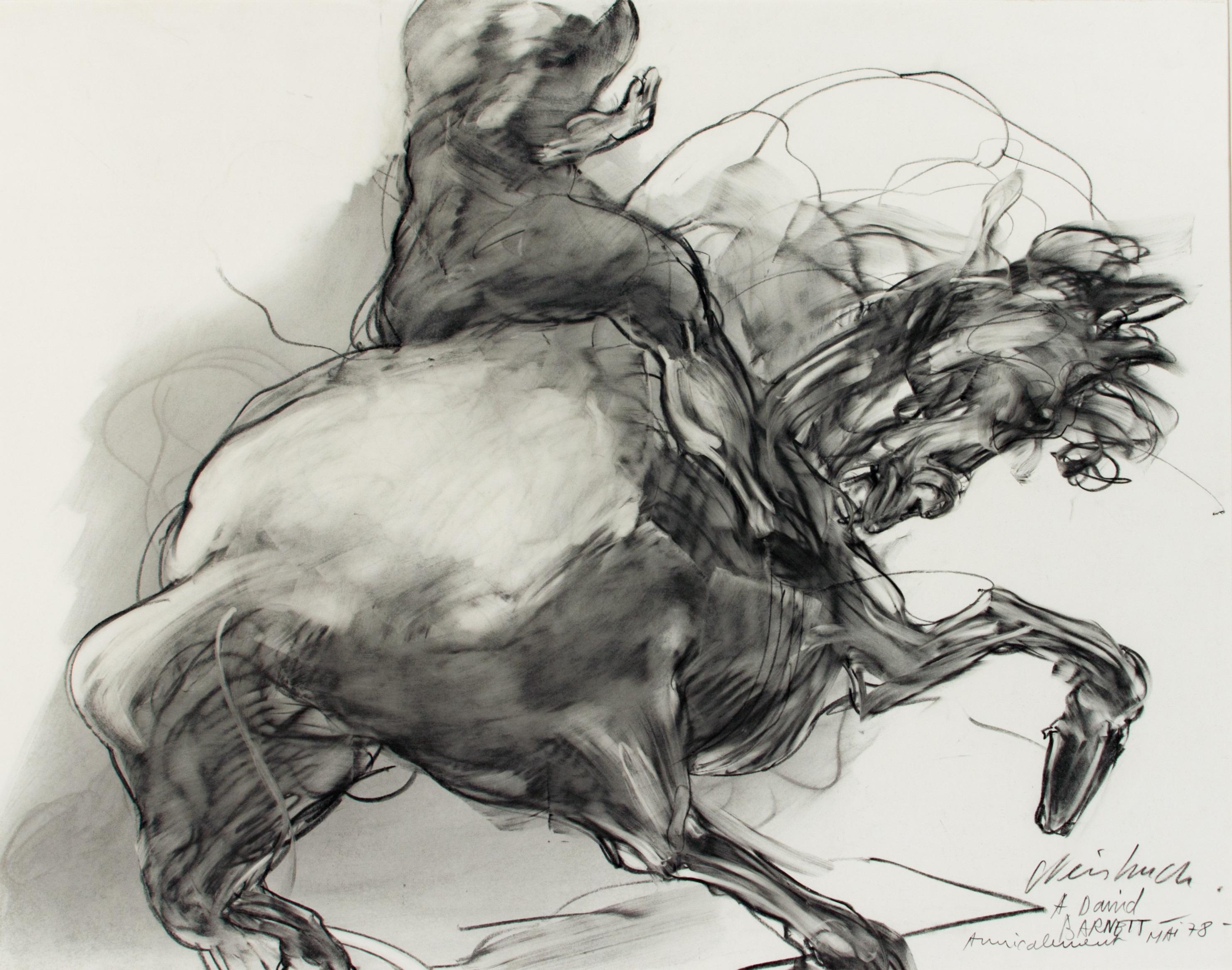 'Horseman' charcoal on paper, signed and dated - Art by Claude Weisbuch