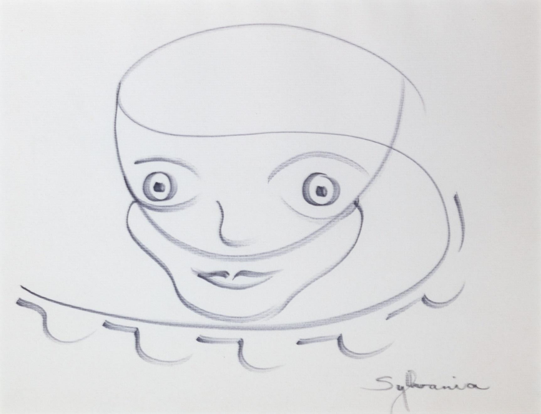 'Head of Woman With Collar #781' Felt tip pen, signed by artist - Art by Sylvia Spicuzza