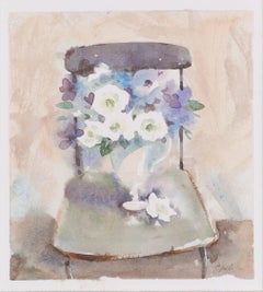'Silla con flores' pintura original en acuarela