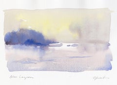 Blue Lagoon Original Signed Watercolor Painting, Abstract, 2000s, 4x6