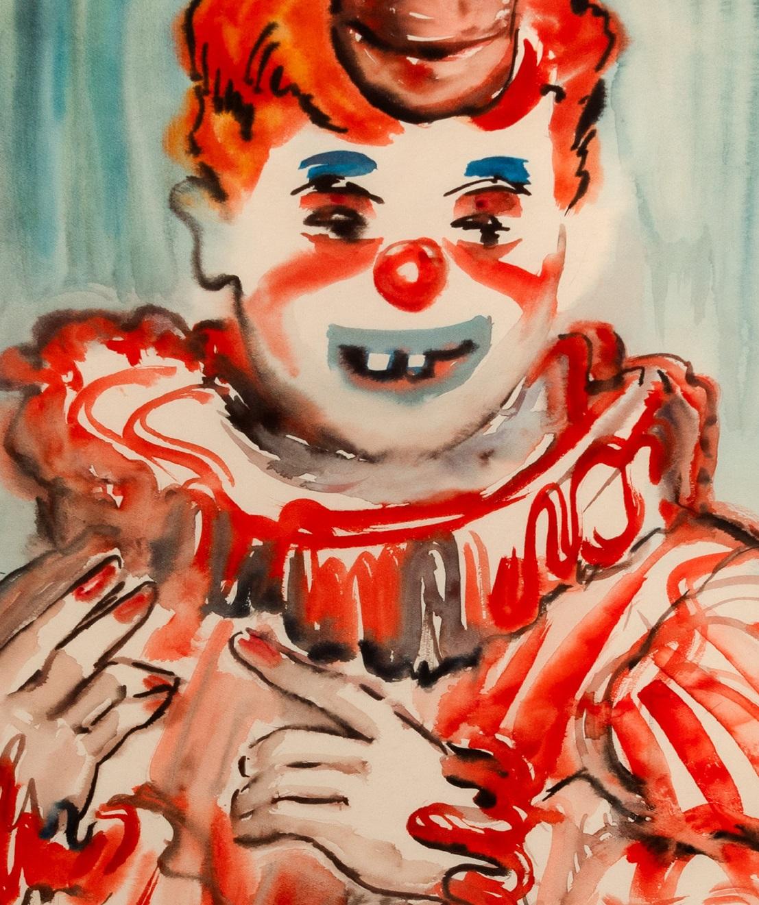 „Clown Close Up“ Aquarell, rechts unten mit Tinte signiert im Angebot 2
