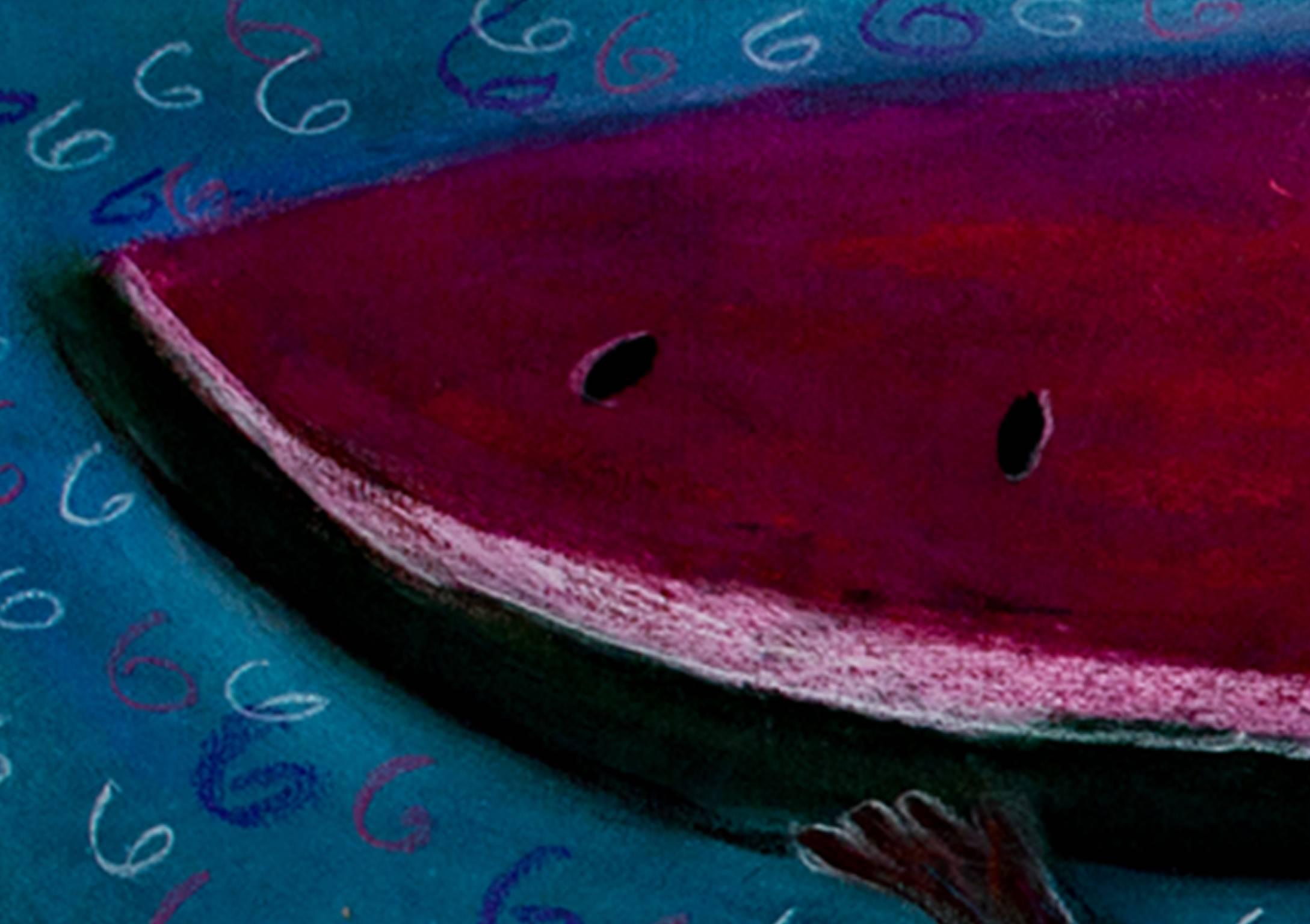 „Melon Scope“, Original pastellfarbene Zeichnung, signiert von Della Wells im Angebot 3