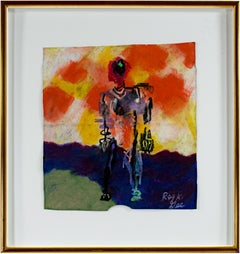 "Remembering, " Abstract Oil Pastel on Grocery Bag signed by Reginald K. Gee