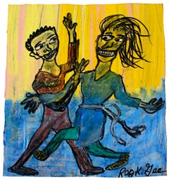 Retro "Dance Studio, " Oil Pastel on Grocery Bag signed by Reginald K. Gee