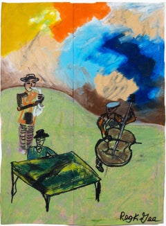 'The Leftovers Trio' original oil pastel on grocery bag, signed & dated on back