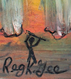"The Light from Beneath, " Oil Pastel on Grocery Bag signed by Reginald K. Gee
