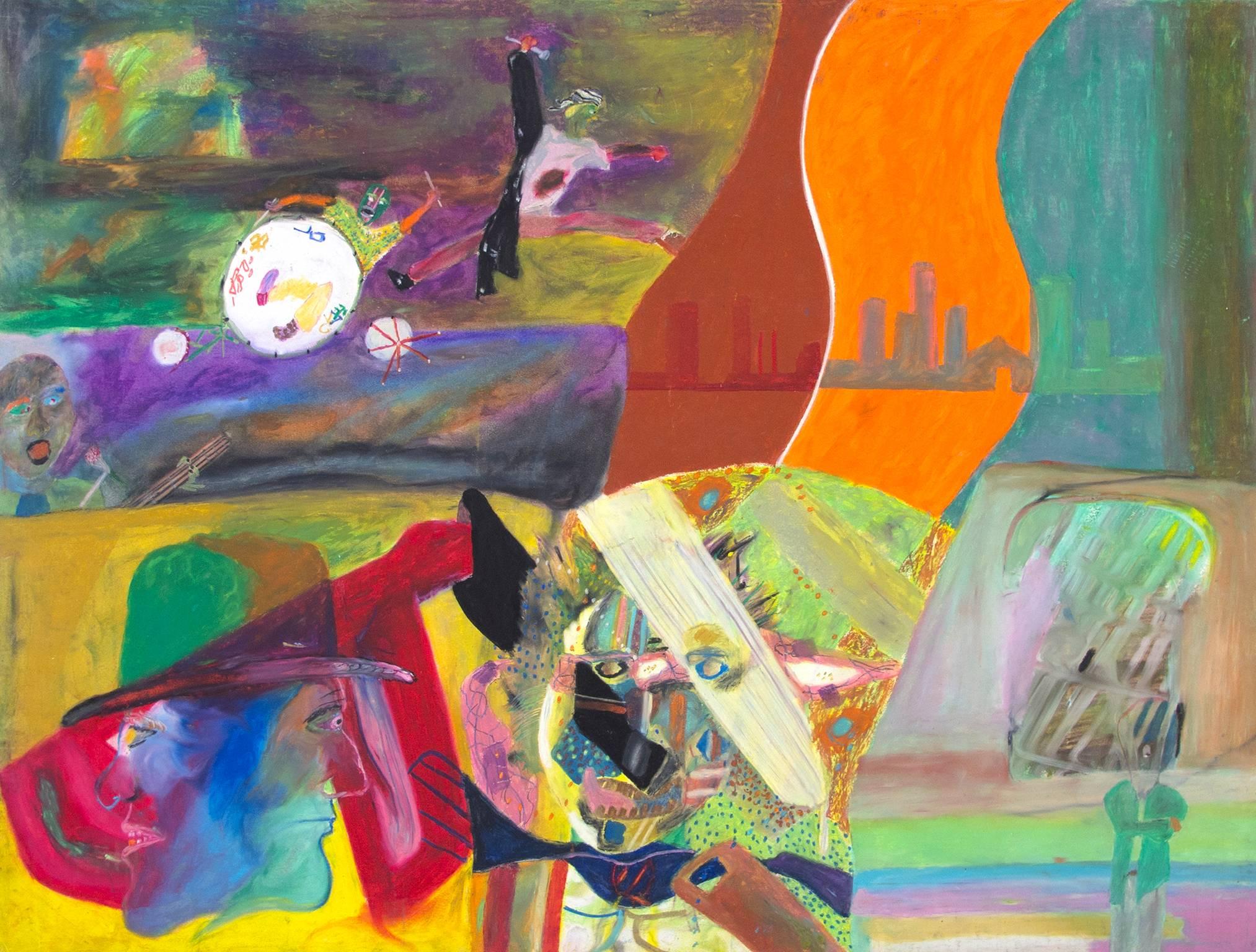 "Mentre perdo tempo sulla terra", paesaggio astratto a pastello a olio di Reginald K. Gee