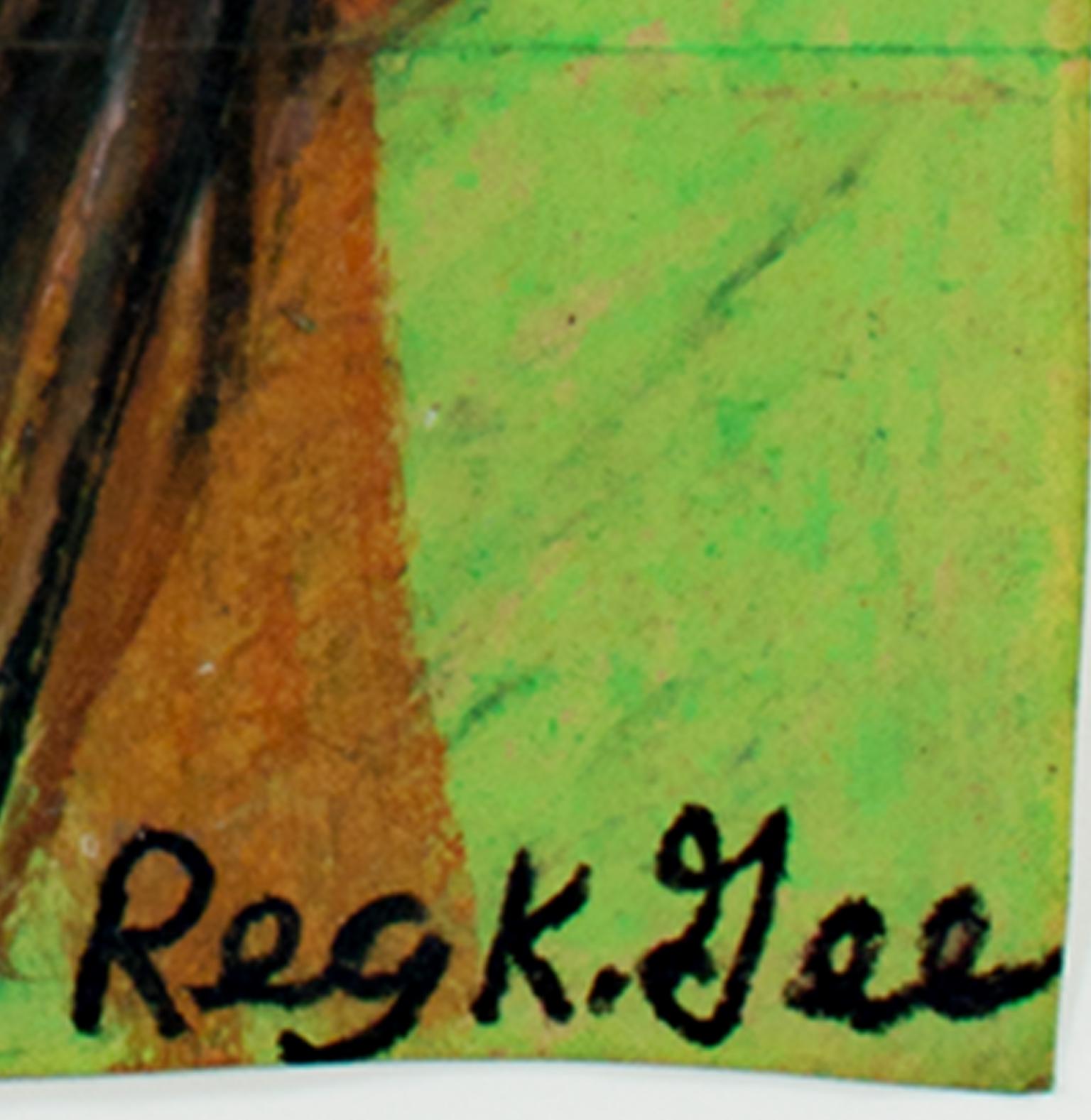 „Painting Style of 814 BC“, „ Oil Pastel on Grocery Bag“, signiert von Reginald K. Gee im Angebot 1