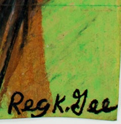 "Painting Style of 814 BC, " Oil Pastel on Grocery Bag signed by Reginald K. Gee