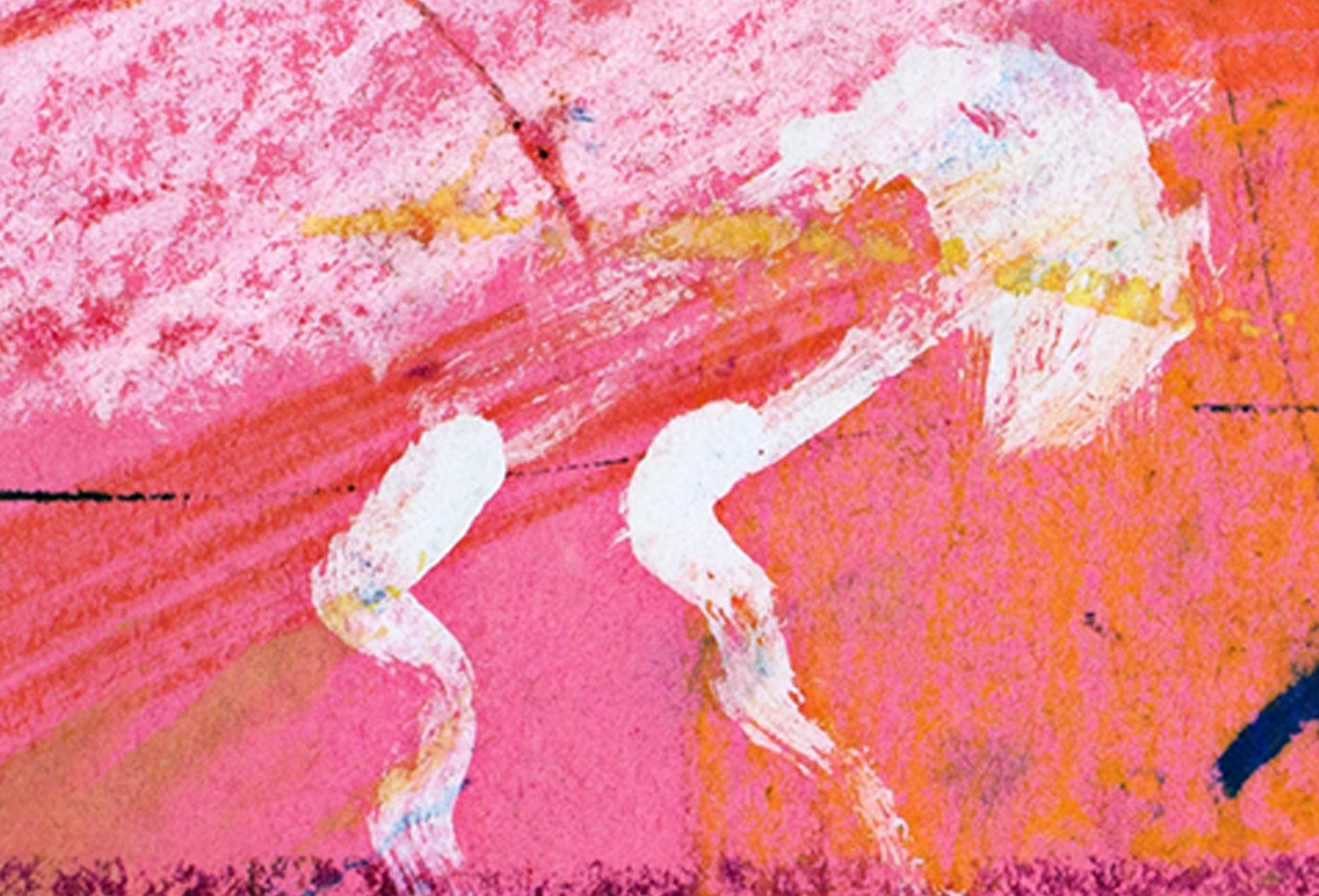 « Rainy Day », dessin abstrait à l'huile au pastel sur papier rose de Reginald K. Gee en vente 1