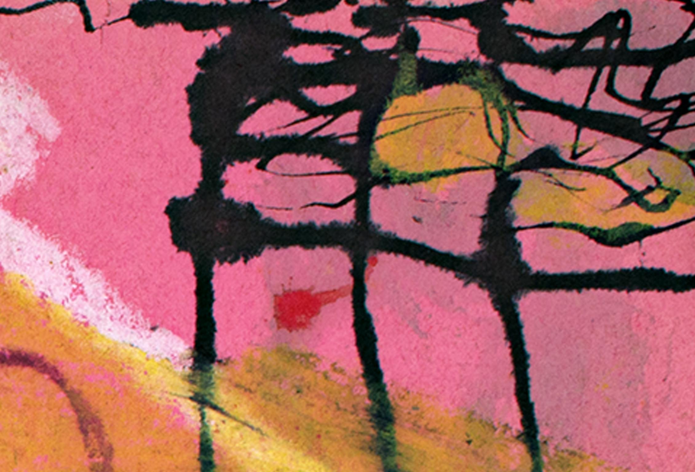 « Rainy Day », dessin abstrait à l'huile au pastel sur papier rose de Reginald K. Gee en vente 2