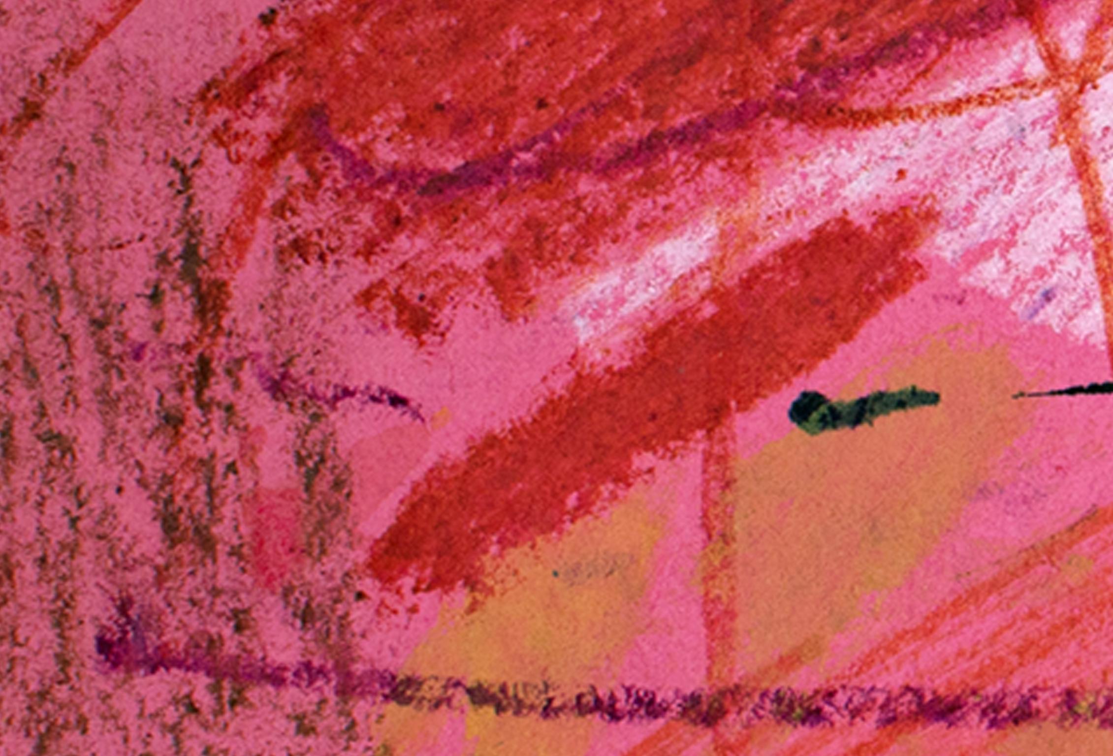 « Rainy Day », dessin abstrait à l'huile au pastel sur papier rose de Reginald K. Gee en vente 3