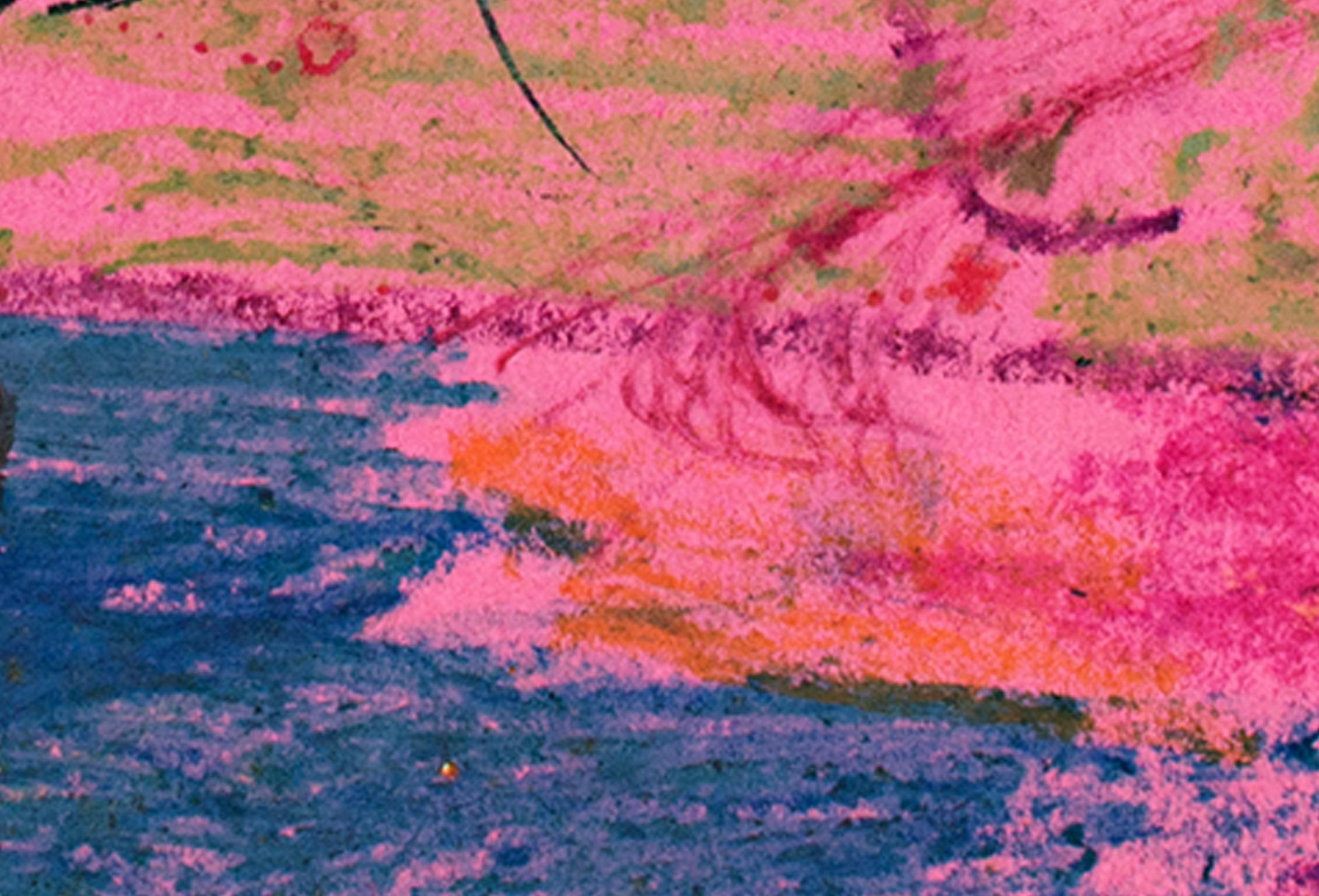 « Rainy Day », dessin abstrait à l'huile au pastel sur papier rose de Reginald K. Gee en vente 4