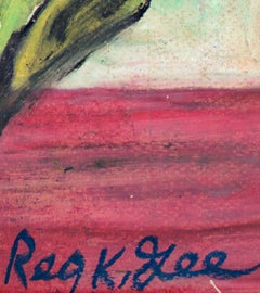 "Sudden Movement, " Abstract Oil Pastel on Grocery Bag signed by Reginald K. Gee