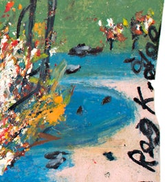 "Smile Park, " Oil Pastel on Grocery Bag signed by Reginald K. Gee