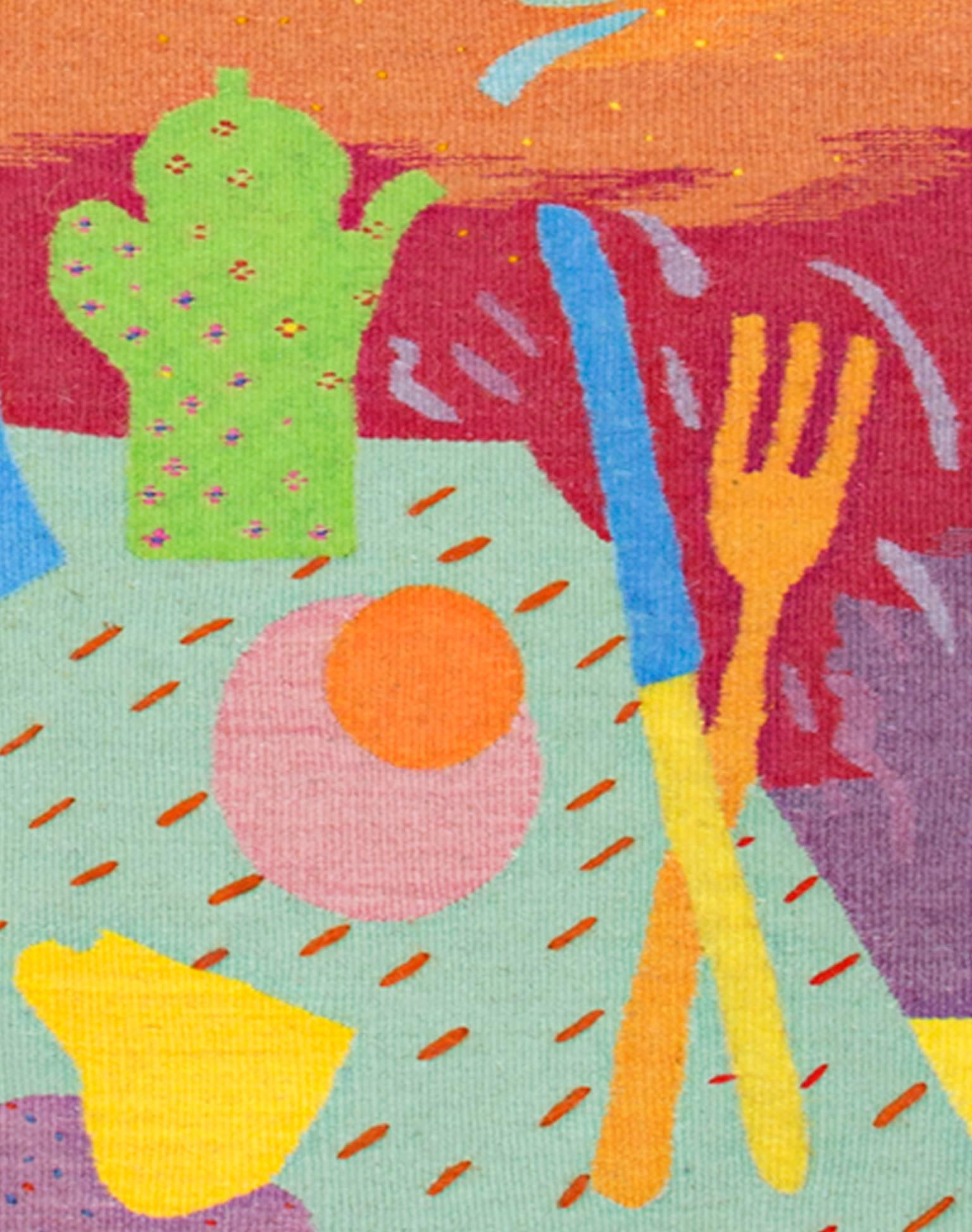 „Breakfast in Merida (Homage to Carmen Miranda)“ Wandteppich aus Wolle von Joan Summers im Angebot 3