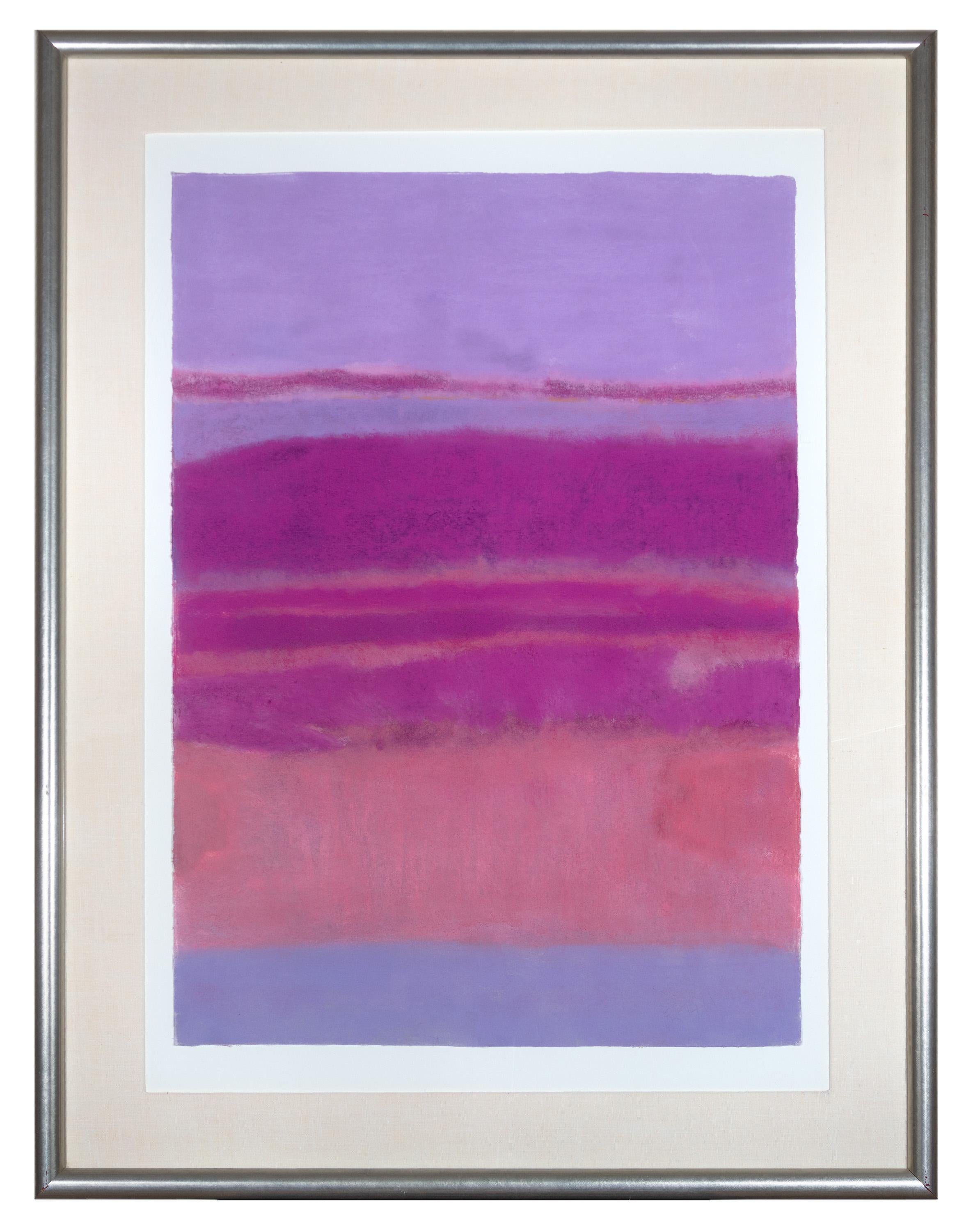 « Paysage rose et rouge, » un pastel abstrait 