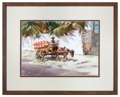 Vintage "The Orange Cart, Mazatlan, Mexico, " Watercolor