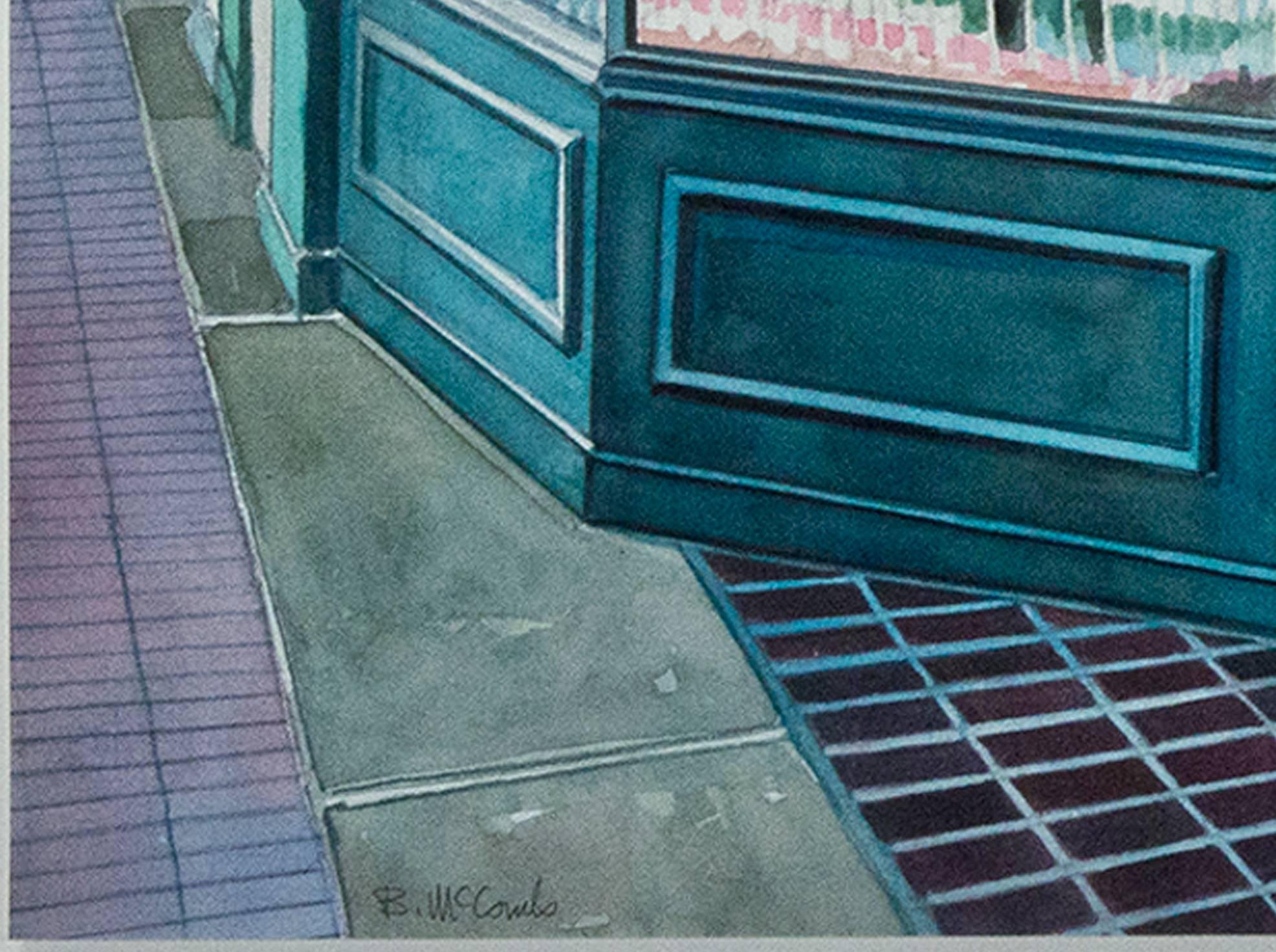 „Reflection 8th Street Grille“, Aquarell signiert von Bruce McCombs im Angebot 1