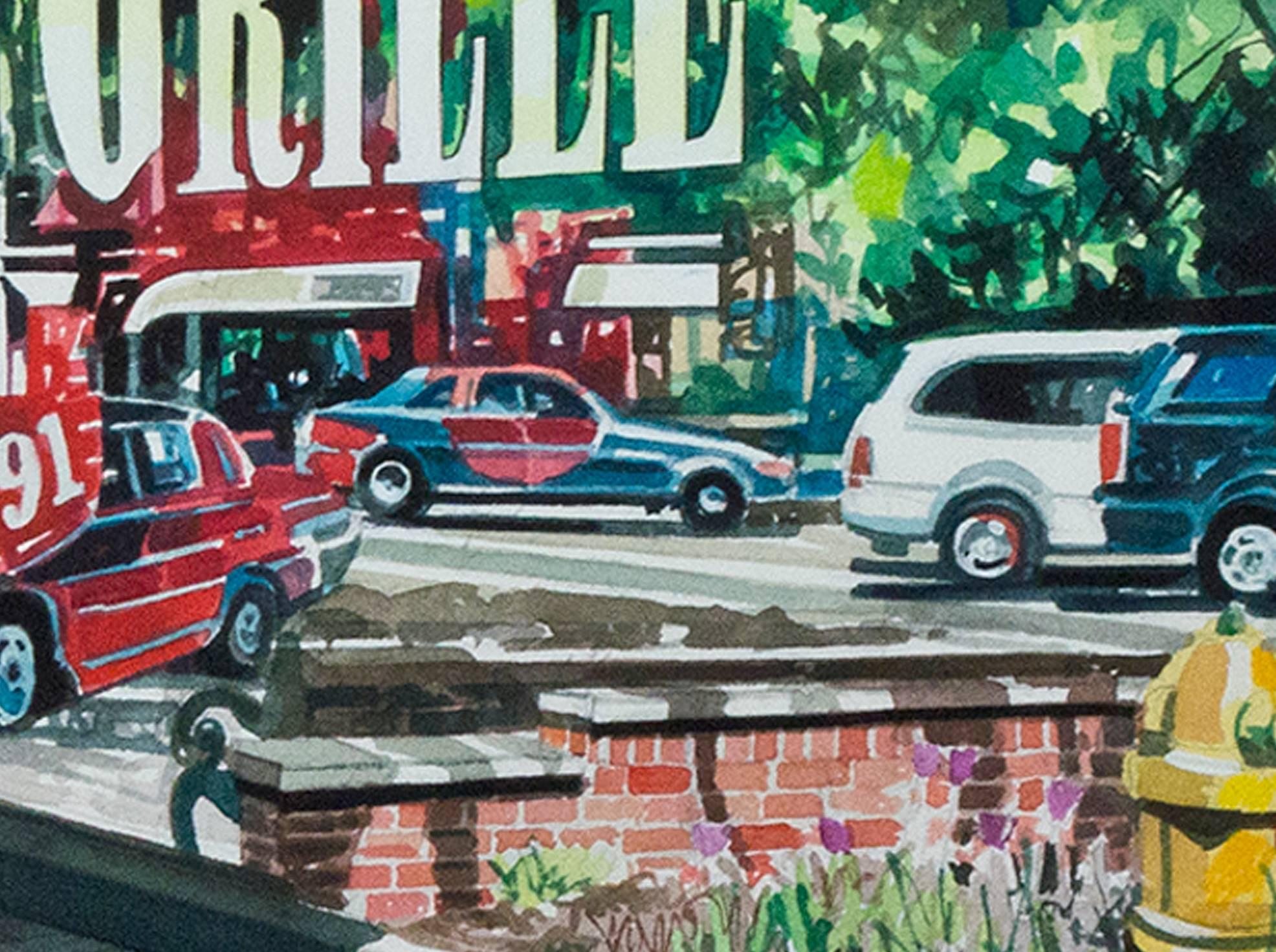 „Reflection 8th Street Grille“, Aquarell signiert von Bruce McCombs im Angebot 3