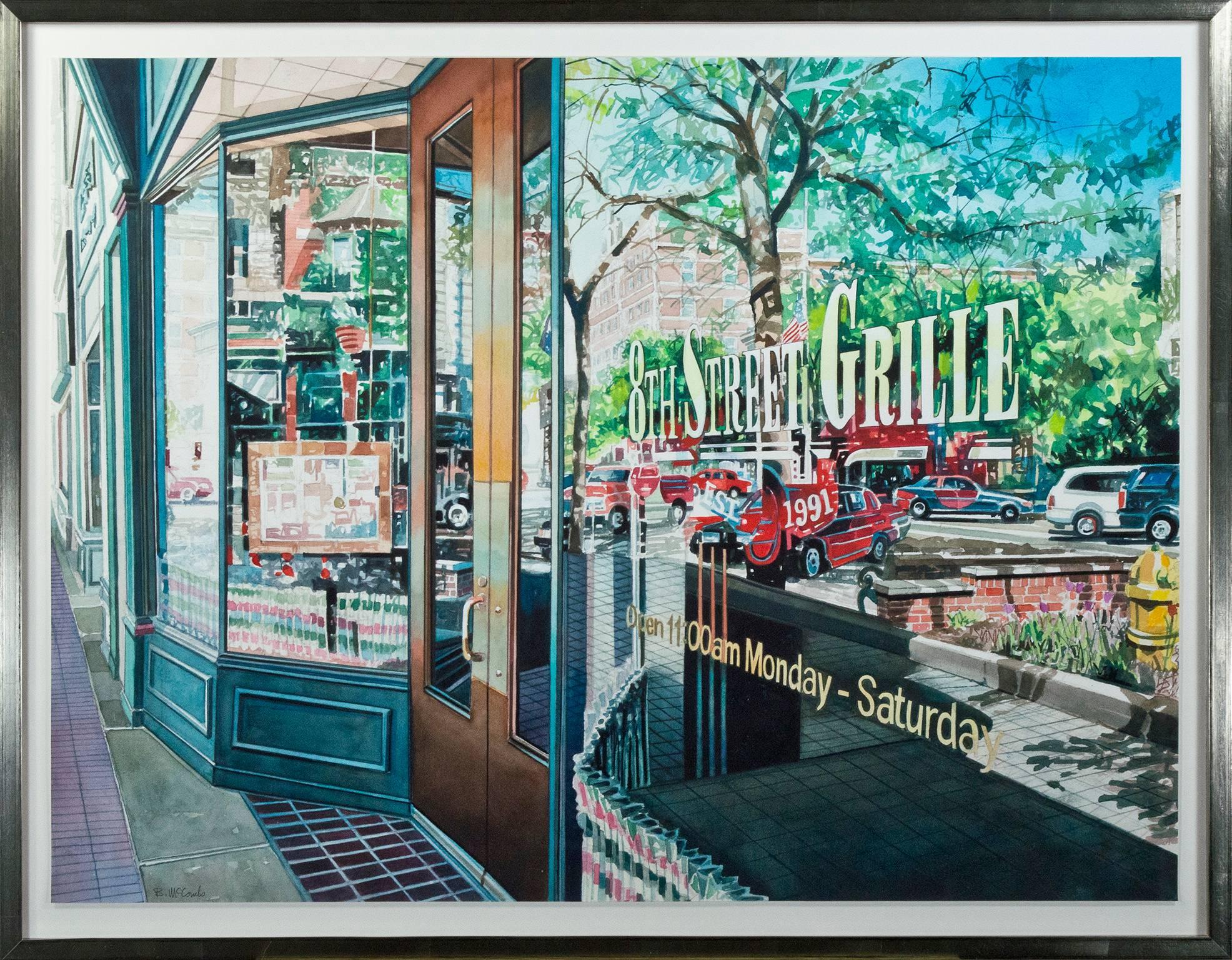 „Reflection 8th Street Grille“, Aquarell signiert von Bruce McCombs im Angebot 5