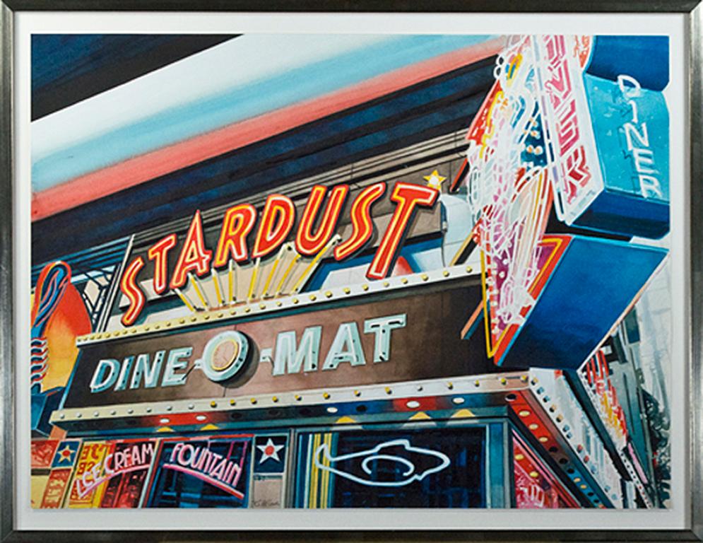 „Stardust Dine-o-Mat“, Aquarell-Neonschild von Bruce McCombs, signiert im Angebot 1
