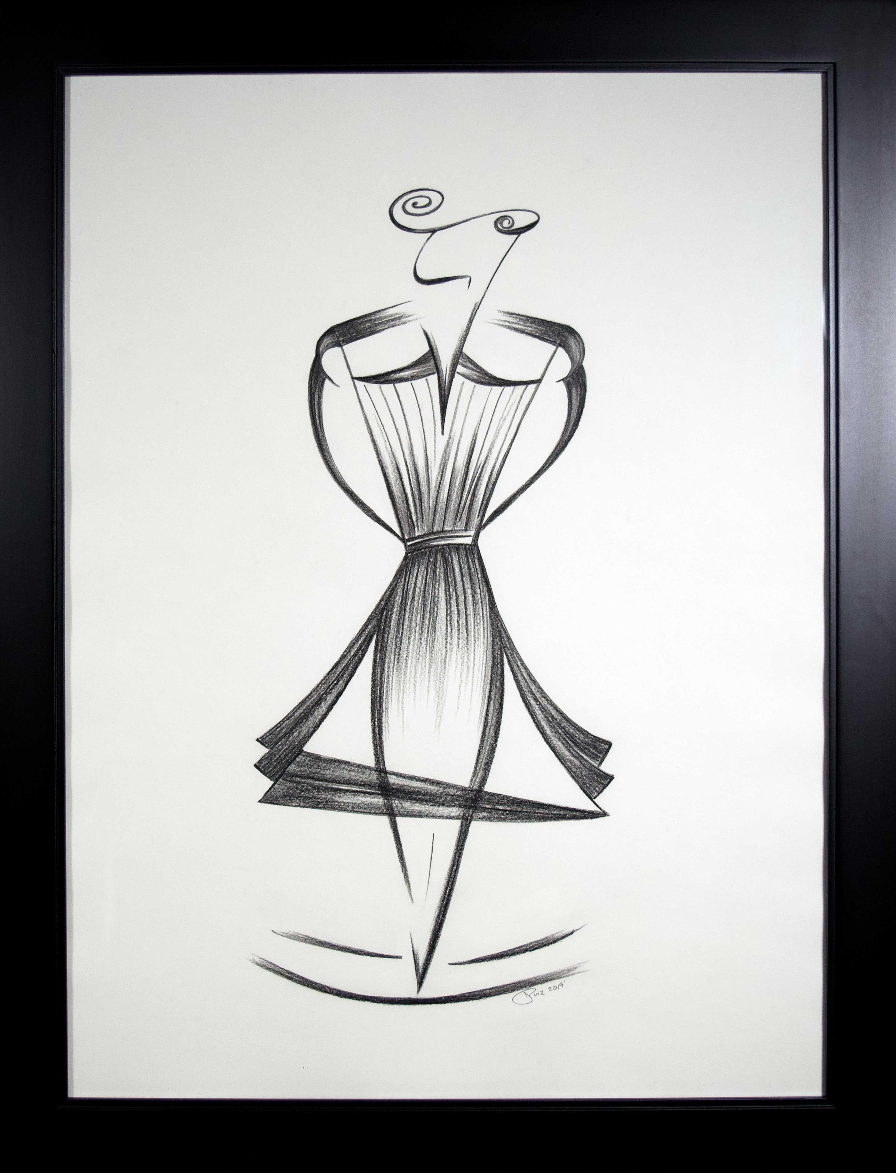 Jorge Ruiz-Martinez Figurative Art – Mid-Century Art Deco Minimalismus Schwarz-Weiß- weibliche Figur, lateinamerikanische Künstlerin, signiert