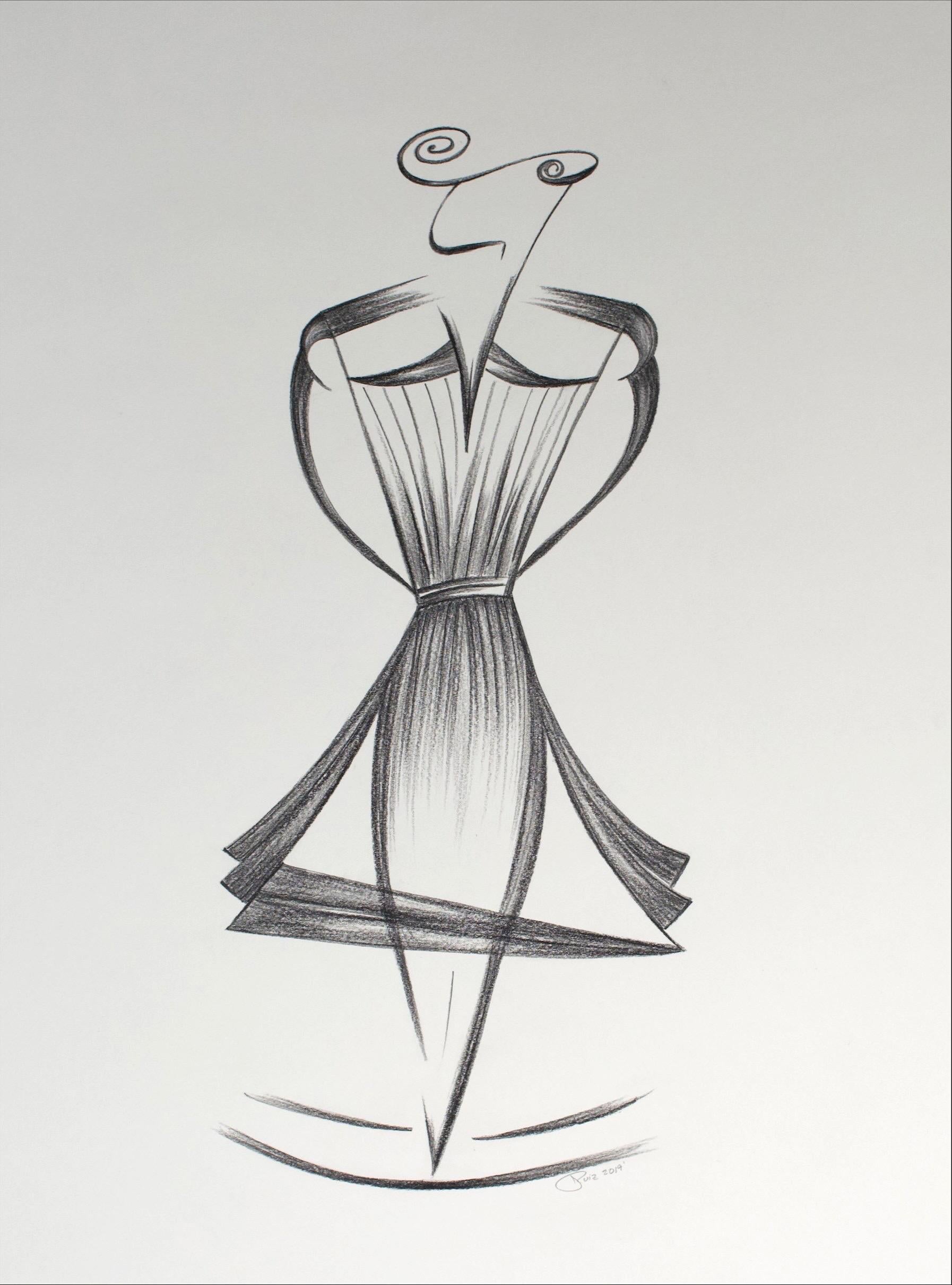 Mid-Century Art Deco Minimalism Black & White Female Figure Latin Artist Signed - Gray Figurative Art by Jorge Ruiz-Martinez
