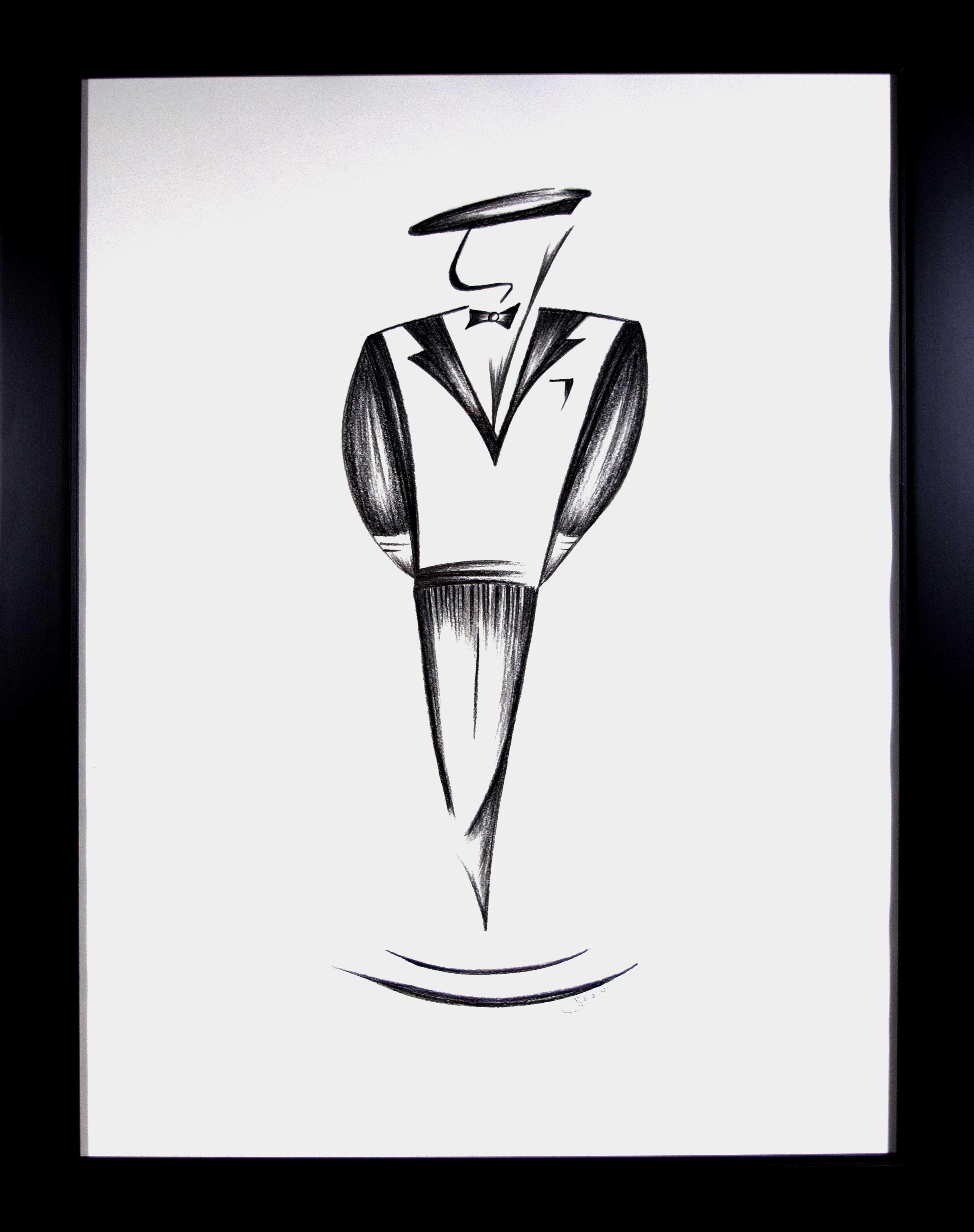 Mid-Century Art Deco Minimalism Black & White Male Figure Latin Artist Signed