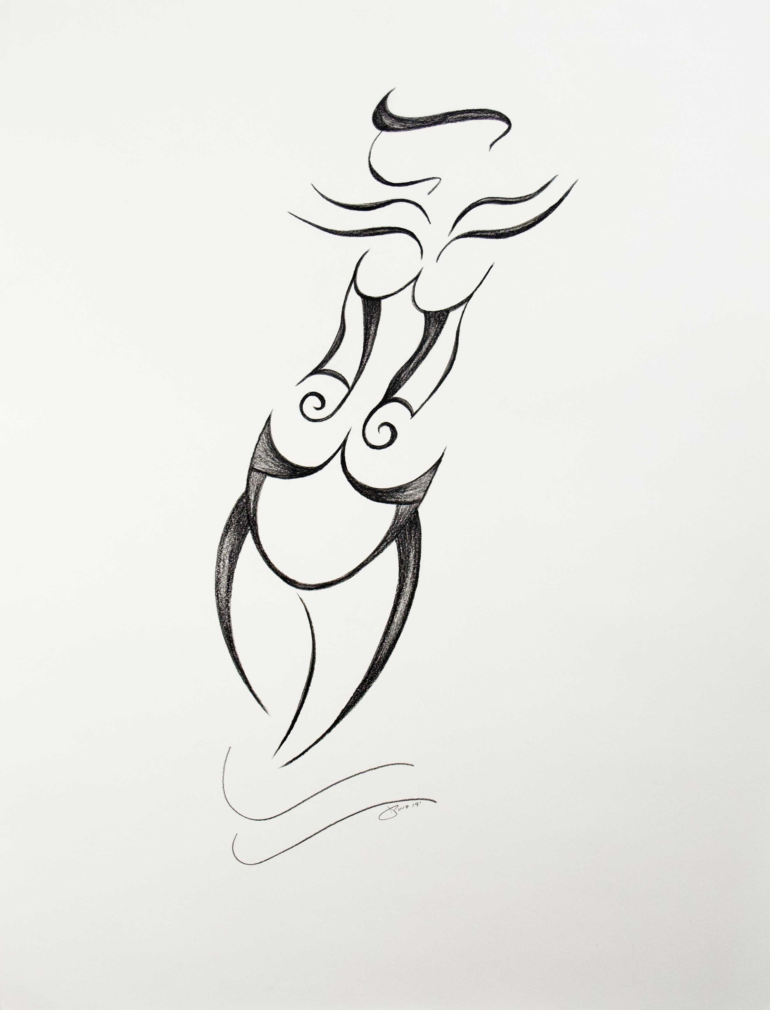 Jorge Ruiz-Martinez Figurative Art - Mid-Century Art Deco Minimalism Black & White Female Figure Latin Artist Signed