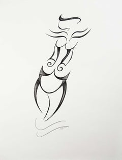 Figure féminine noire et blanche Art déco du milieu du siècle dernier signée par une artiste latine
