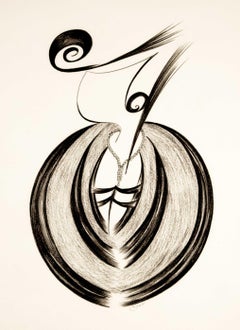 Mid-Century Art Deco Minimalism Black & White Female Figure Latin Artist Signed