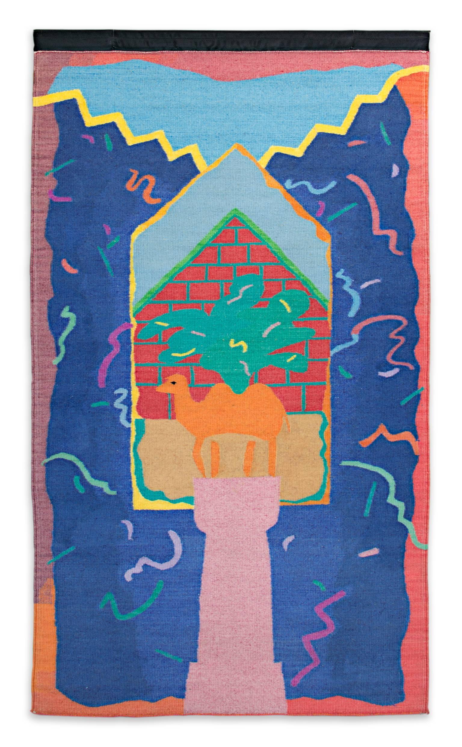 Egyptian Wool Woven Tapestry Bright Colorful Abstract Contemporary Prayer World - Art by Joan Ward Summers