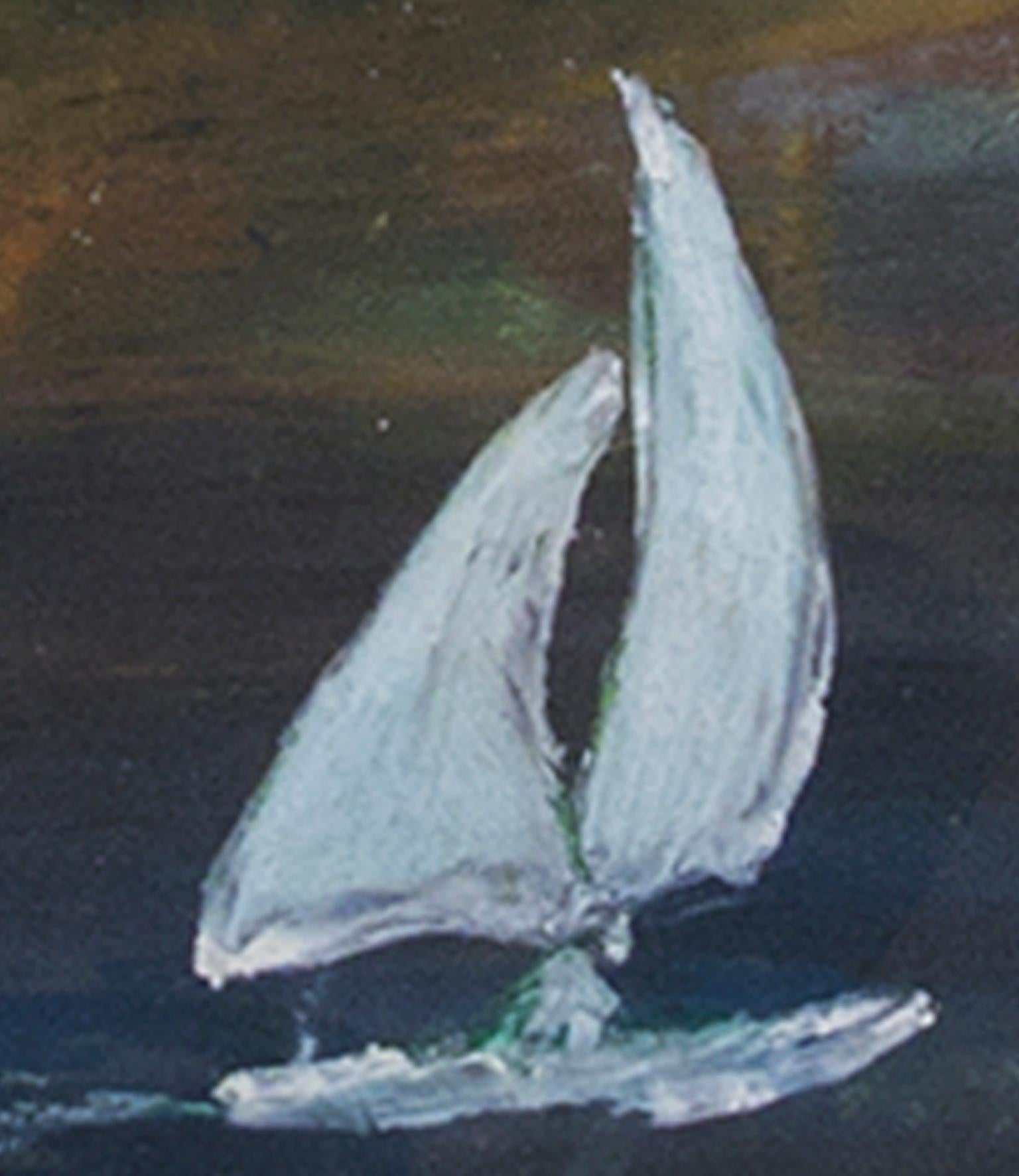 „Coasting Sailboat“, Pastell auf Papier, Meereslandschaft, signiert von Reginald K. Gee im Angebot 2