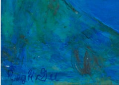 "Looks Like a Nice Getaway Spot, " Blue Landscape Oil Pastel scene signed