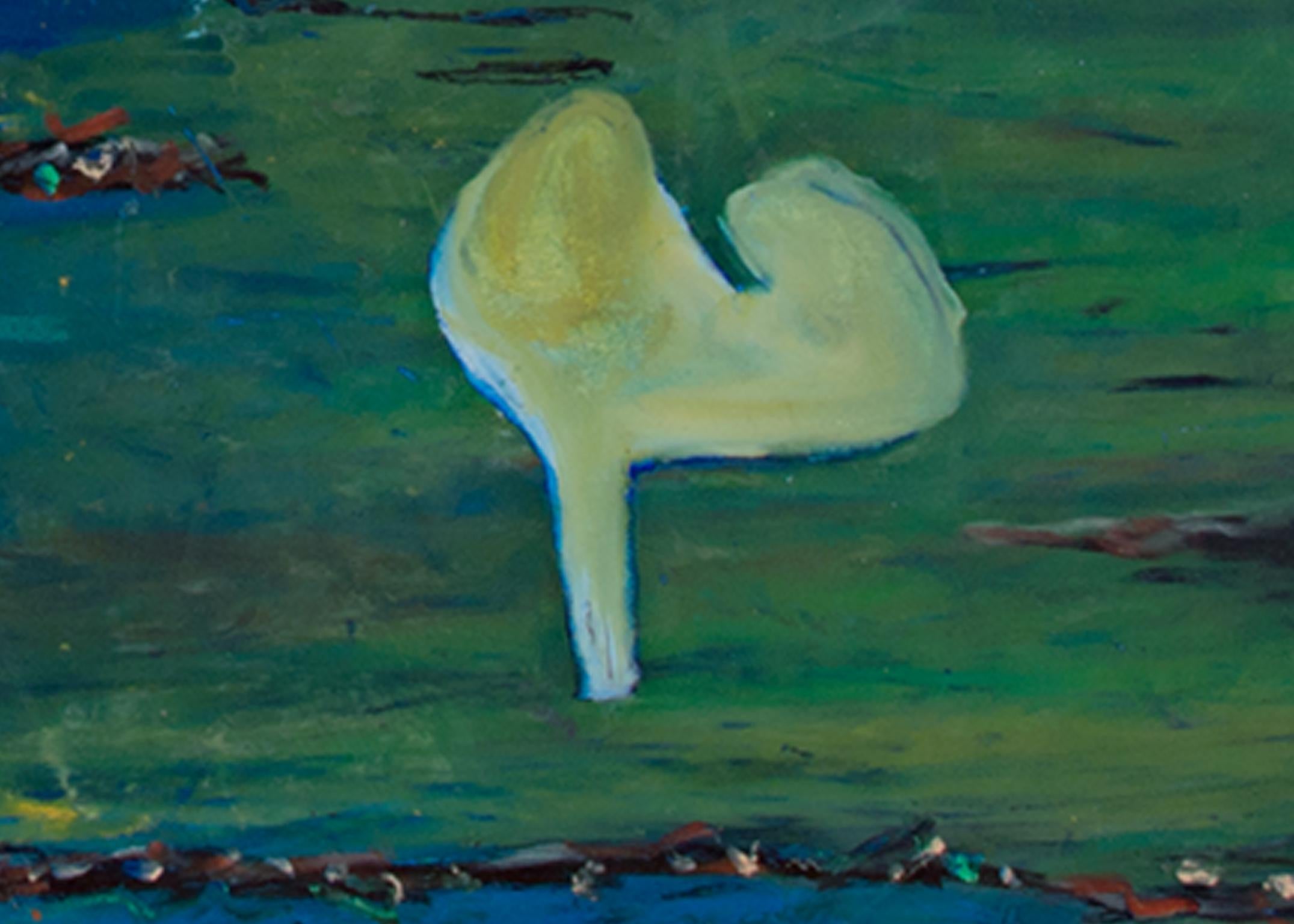 „Looks Like a Nice Getaway Spot“, „Blaue Landschaft, Ölpastell-Szene, signiert (Zeitgenössisch), Art, von Reginald K. Gee
