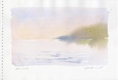 Blue Mist Watercolor Landscape Drawing, Framed, Signed, 2000s
