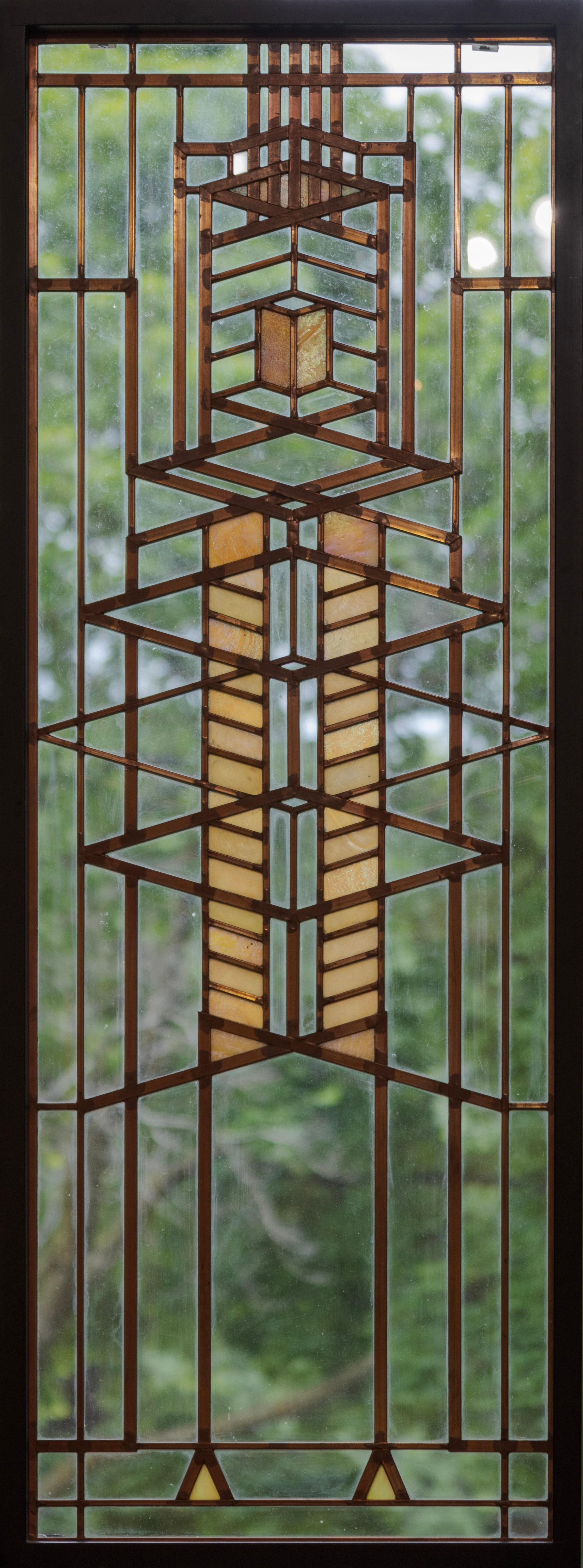 Produced under the auspices of the Frank Lloyd Wright Foundation. It is an exact replica of the Robie House No. 2 Window. 

Inscribed 
