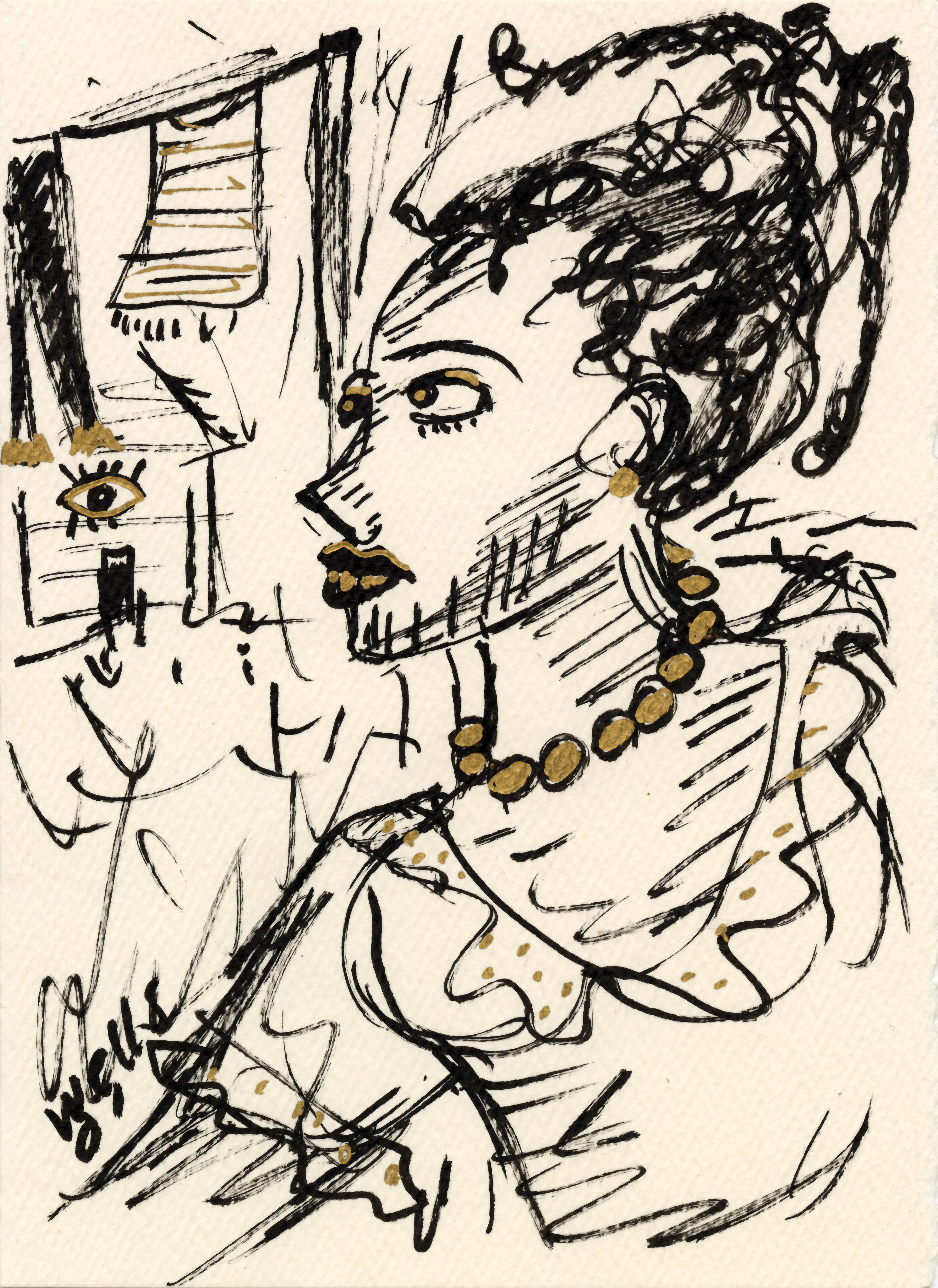 Where does Della Wells exhibit her artwork?