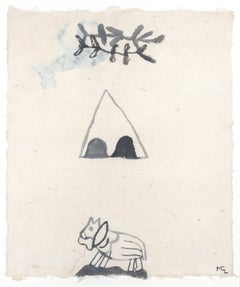 "Horse in Desert with Teepee & Branches (Double Sided)", ink drawing