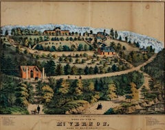 Antique "Bird's Eye View of Mt. Vernon, " Original Hand-colored Lithograph by G & F Bill